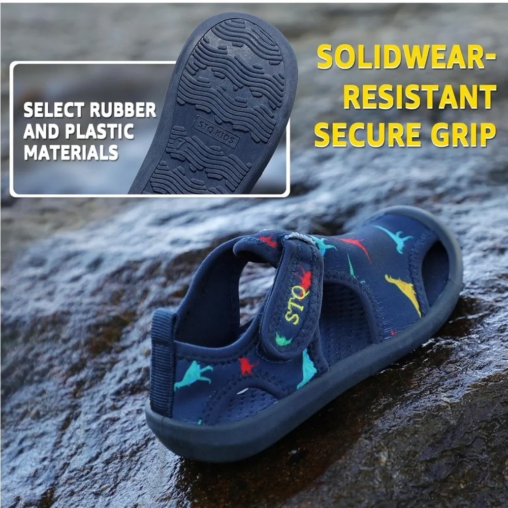 STQ Quick Dry Slip-On Water Shoes with Dinosaur Print size 7